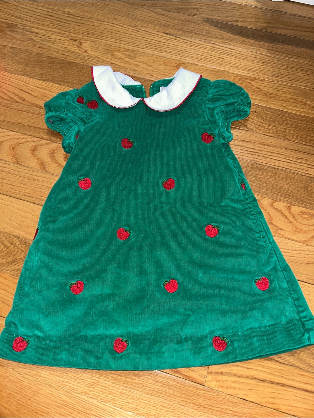 Classic Prep Green Toddler Dress with Red Apple Embroidery 3T